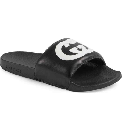 Pre-owned Gucci Women's Pursuit Logo Slide Sandal Black