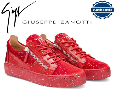 Pre-owned Giuseppe Zanotti ⭐️  Bertens Double Zip Leather Iridescent Red Glitter Sneakers⭐️