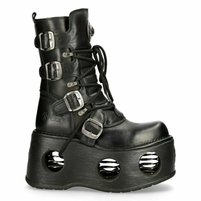 Pre-owned Rock Boots 373-s2 Unisex Metallic Black Leather Platform Goth Neptuno Space