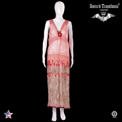 Pre-owned Amira Di Transilvania Women Clothing Dress Long Luxury Brand Summer Flowers Sequins Animal Print Pink