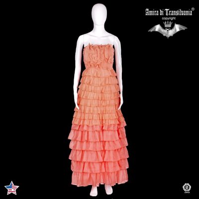Pre-owned Amira Di Transilvania Women Clothing Dress Long Luxury Brand Party Elegant Orange Chiffon Ruffle Pink