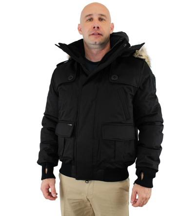 Pre-owned Nobis Cartel Bomber Jacket, Men's Duck Down Polyester Cross-hatch Coat, Hooded In Black