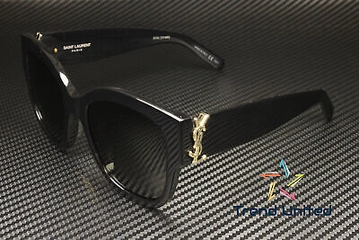 Pre-owned Saint Laurent Sl M95_f 001 Cat Eye Black Gold Grey 56 Mm Women's Sunglasses In Gray