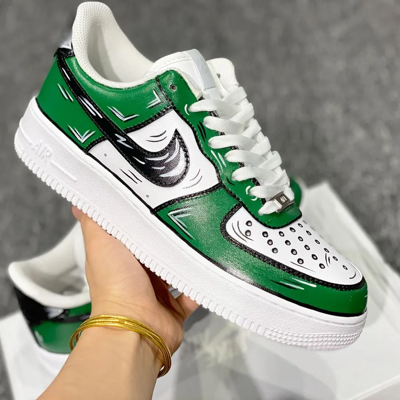 Pre-owned Nike Air Force 1 Custom Low Cartoon Green Shoes White Black Outline Mens Womens