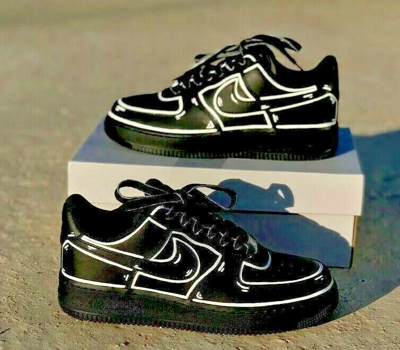 Pre-owned Nike Air Force 1 Custom Shoes Black Cartoon White Outline Mens Womens Kids Sizes