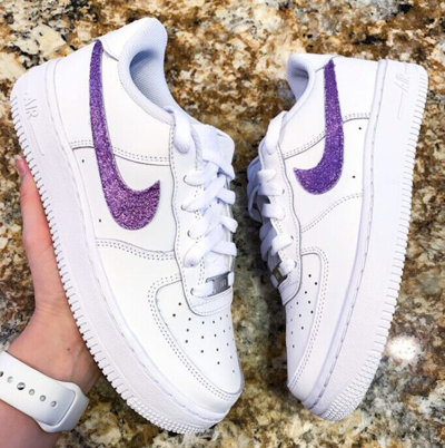 Pre-owned Nike Air Force 1 Purple Glitter Low White Custom Shoes Women Kids Men Sizes