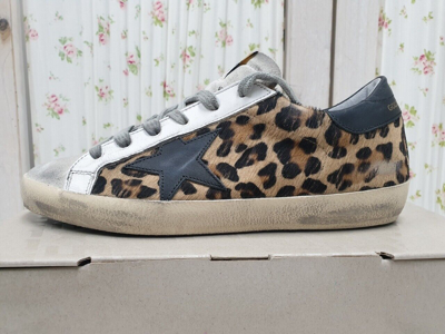 Pre-owned Golden Goose Superstar Classic Leather Leopard Pony Sneakers 100% Authentic In Multicolor