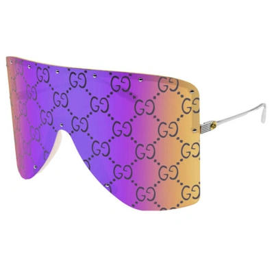 Pre-owned Gucci Sunglasses Gg1244s 002 Gold Silver Pink Gg Print Oversized Authentic In Purple