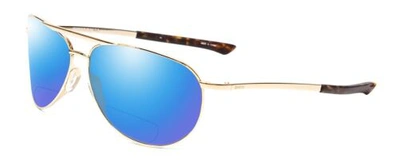 Pre-owned Smith Serpico Slim 2 Unisex Polarized Bi-focal Sunglasses In Gold Tortoise 60 Mm In Blue Mirror