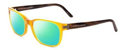 Pre-owned Porsche Design Porsche P8250-b 55mm Polarized Bi-focal Sunglasses In Yellow Orange Brown Marble In Green Mirror