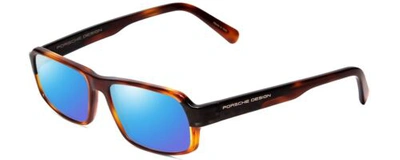 Pre-owned Porsche Design Porsche P8215-b 55 Mm Polarized Sunglasses In Havana Tortoise Brown Carbon Fiber In Blue Mirror Polar