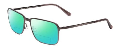 Pre-owned Porsche Design Porsche P8293-a 55mm Polarized Bi-focal Sunglasses Dark Gun Metal Grey 41 Option In Green Mirror