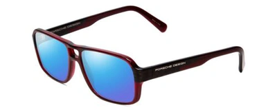Pre-owned Porsche Design S P8217-d 56 Mm Polarized Sunglasses Crystal Dark Red Carbon Fiber In Blue Mirror Polar