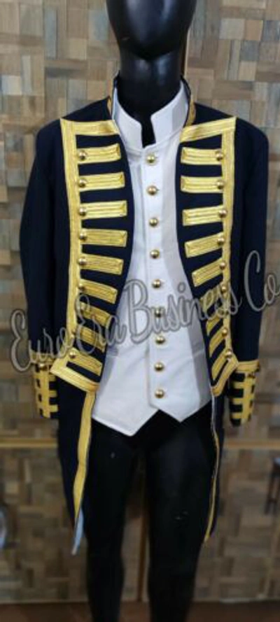 Pre-owned Euro Napoleonic Regency Naval Admiral Captain Frock Coat With Waistcoat In Blue,white