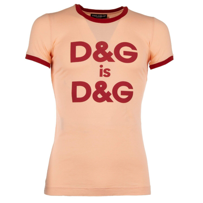 Pre-owned Dolce & Gabbana Cotton T-shirt With D&g Is D&g Logo Print Pink Red 11110