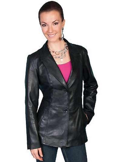 Pre-owned Scully Leather Womens Classic Tailored Two Button Lamb Blazer Black