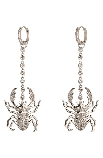 Eye Candy Los Angeles Cz Pavé Beatle Drop Earrings In Silver