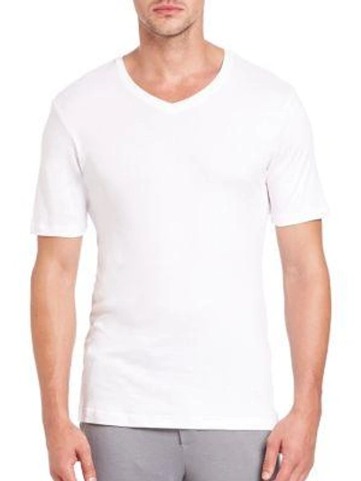 Hanro Cotton Sporty V-neck Cotton T-shirt In White