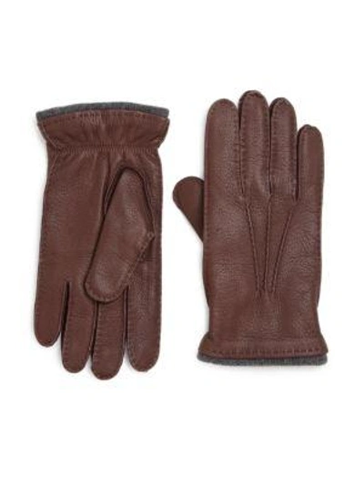 Saks Fifth Avenue Collection Deerskin Leather Gloves In Burgundy