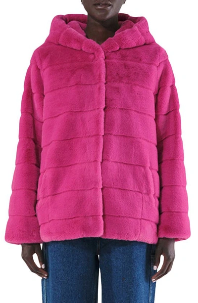 Apparis Goldie Hooded Faux Fur Coat In Pink