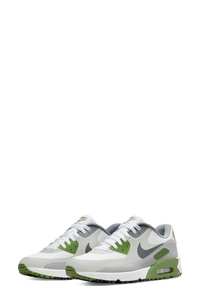 Nike Airmax 90 G Coated-mesh Golf Shoes In White/ Smoke Grey/ Treeline