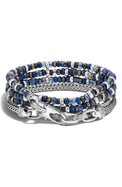 John Hardy Men's Chain Classic Lapis Lazuli, Hematite, Pyrite, Kyanite, & Silver Beaded Transformable Bracelet