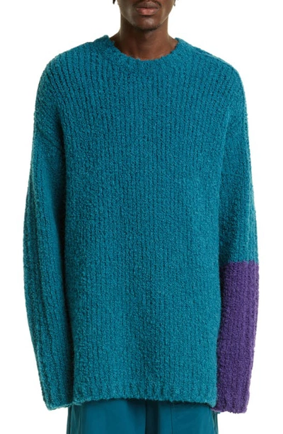 Off-white Funky Chunky Longline Wool & Alpaca Crewneck Sweater In Blue