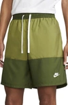 Nike Essentials Colorblock Flow Shorts In Rough Green/ Pilgrim