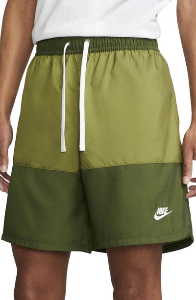 Nike Essentials Colorblock Flow Shorts In Rough Green/ Pilgrim