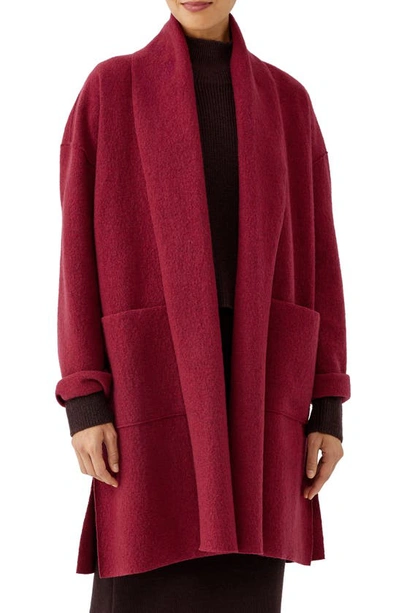 Eileen Fisher Open Front Boiled Wool Jacket In Deep Claret