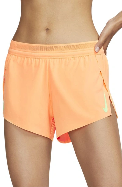 Nike Aeroswift Pleated Neon Stretch-shell Shorts In Peach Cream/ghost Gr