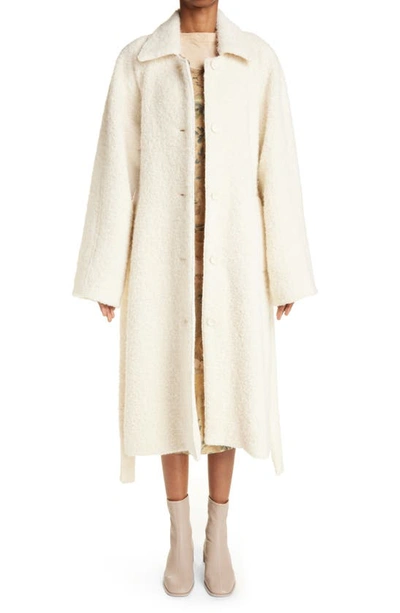 Acne Studios Belted Bouclé Single Breasted Coat In Neutral