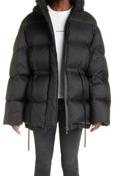 Acne Studios Orsa Nylon Ripstop Hooded Down Puffer Coat In Black