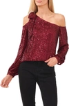 Cece One-shoulder Sequin Top In Dark Wine