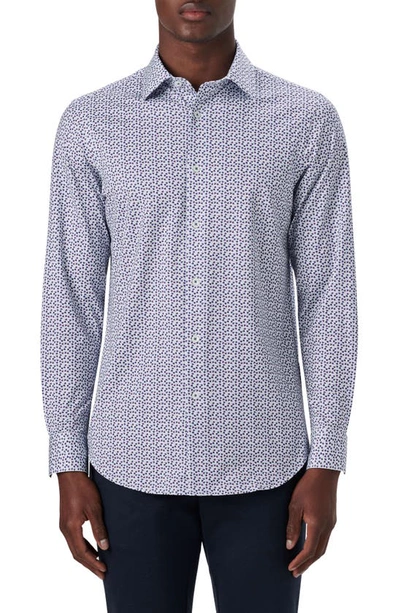 Bugatchi James Geometric Floral Ooohcotton Long-sleeve Button-down Shirt In Plum
