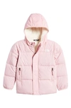 The North Face Kids' North Hooded Water Repellent 600 Fill Power Down Recycled Polyester Jacket In Peach Pink