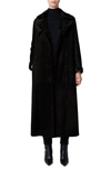 Akris Punto Double Breasted Genuine Shearling Leather Coat In 009 Black