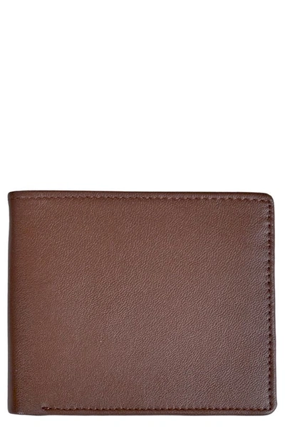 Royce New York Personalized Rfid Leather Trifold Wallet In Brown- Silver Foil