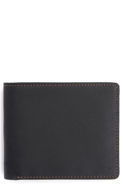 Royce New York Personalized Rfid Leather Trifold Wallet In Black/ Tan- Silver Foil