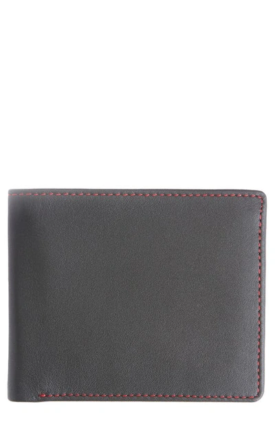 Royce New York Personalized Rfid Leather Trifold Wallet In Black/ Red- Deboss