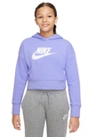 Nike Kids' Club Crop Cotton Blend French Terry Hoodie In Light Thistle/ White