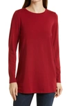 Eileen Fisher Crewneck Long Sleeve Tunic Top In Deep Claret