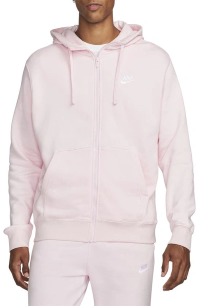 Nike Club Zip-up Logo Hoodie In Pink Foam/ Pink Foam