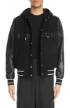 Givenchy Mixed Media Logo Wool Blend Varsity Jacket In Black