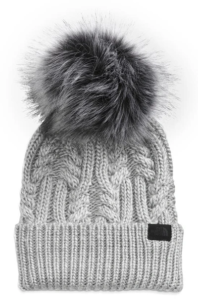 The North Face Oh Mega Faux Fur Pom Beanie In Tnf Light Grey Heather