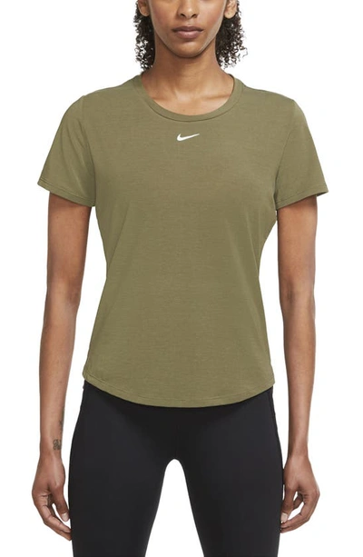 Nike Women's Dri-fit Uv One Luxe Standard Fit Short-sleeve Top In Medium Olive
