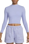 Nike Dri-fit Luxe Long Sleeve Crop Top In Light Thistle