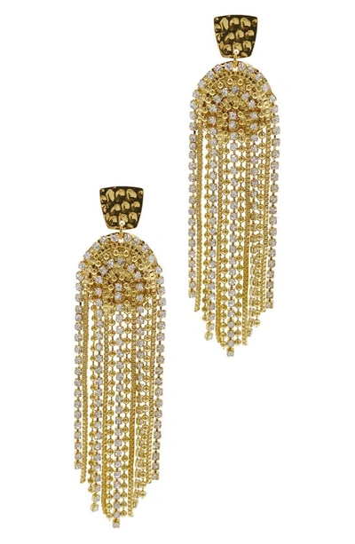 Adornia 14k Gold-tone Plated Deco-inspired Crystal Cascade Earrings In Yellow