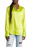 Frame Stretch Silk Button-up Shirt In Flash Lime