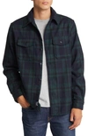 Schott Plaid Wool Blend Button-up Shirt Jacket In Hunter Green